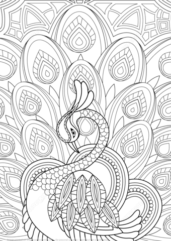 Zentangle Peacock With Ornament Coloring Page